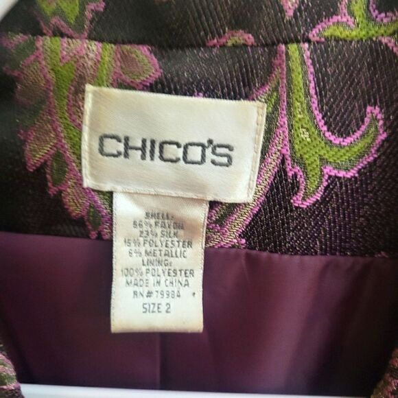 Chico's Purple Green Paisley Blazer, Size 2 (M, 12) - Picture 8 of 8